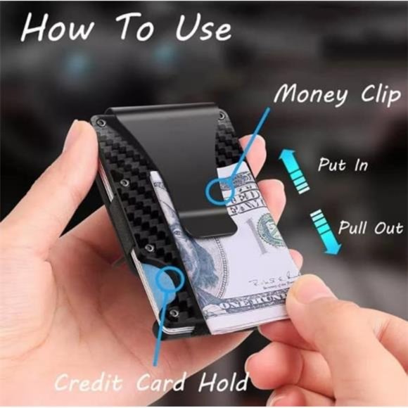 SALHANA RFID Blocking Carbon Fiber Money Clip Card Holder Metal Wallets - Picture 2 of 7